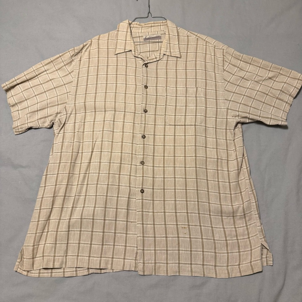 Casual Beige Plaid Button-Down Shirt
